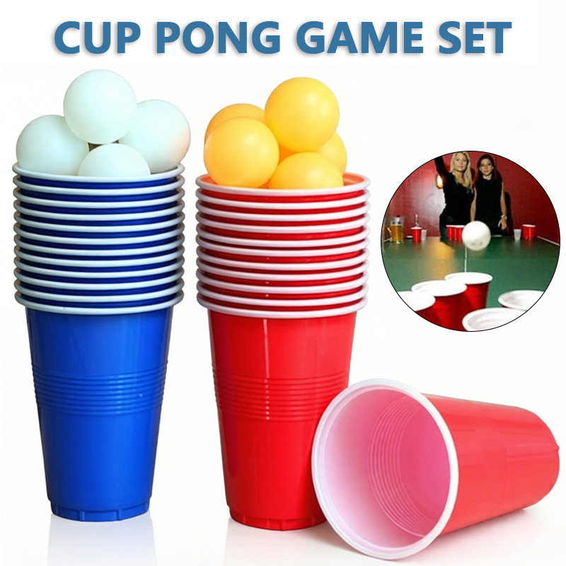Table Tennis Olympics - ビールポンゲームセット＆パーティーカップ、ピンポンボール付き、再生可能なプラスチックカップ、誕生日、バーベキュー、ピクニック、卒業式、ハウスパーティー、仕事用