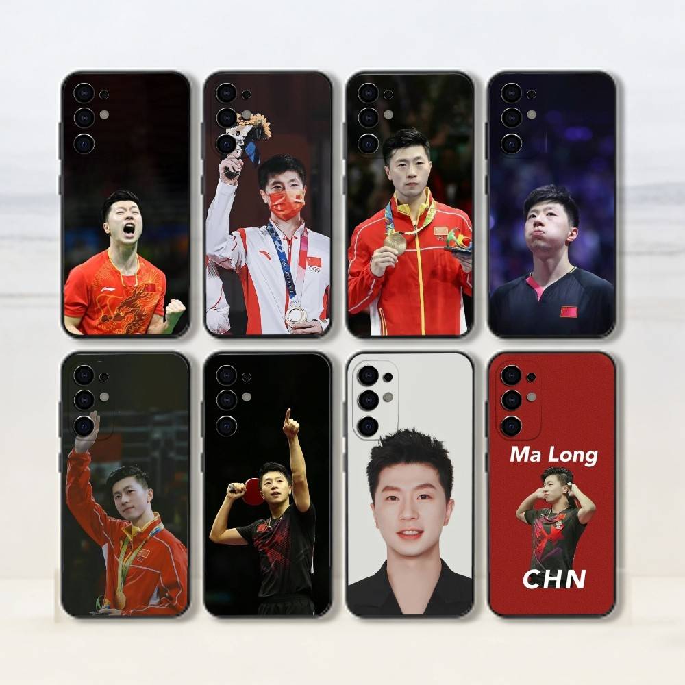 Table Tennis Quotes - M-Ma Long-卓球選手用スマホケース ブラックシリコンソフト Samsung S25,S24,S21,S22,S23,S30,Ultra,S20,Plus,Fe,Lite対応