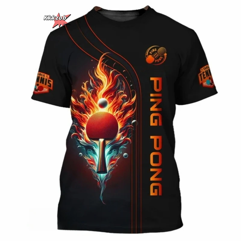 Table Tennis Training China - 2025年夏 フルプリント卓球柄Tシャツ メンズ 3Dプリント ピンポンTシャツ トレーニングトップ